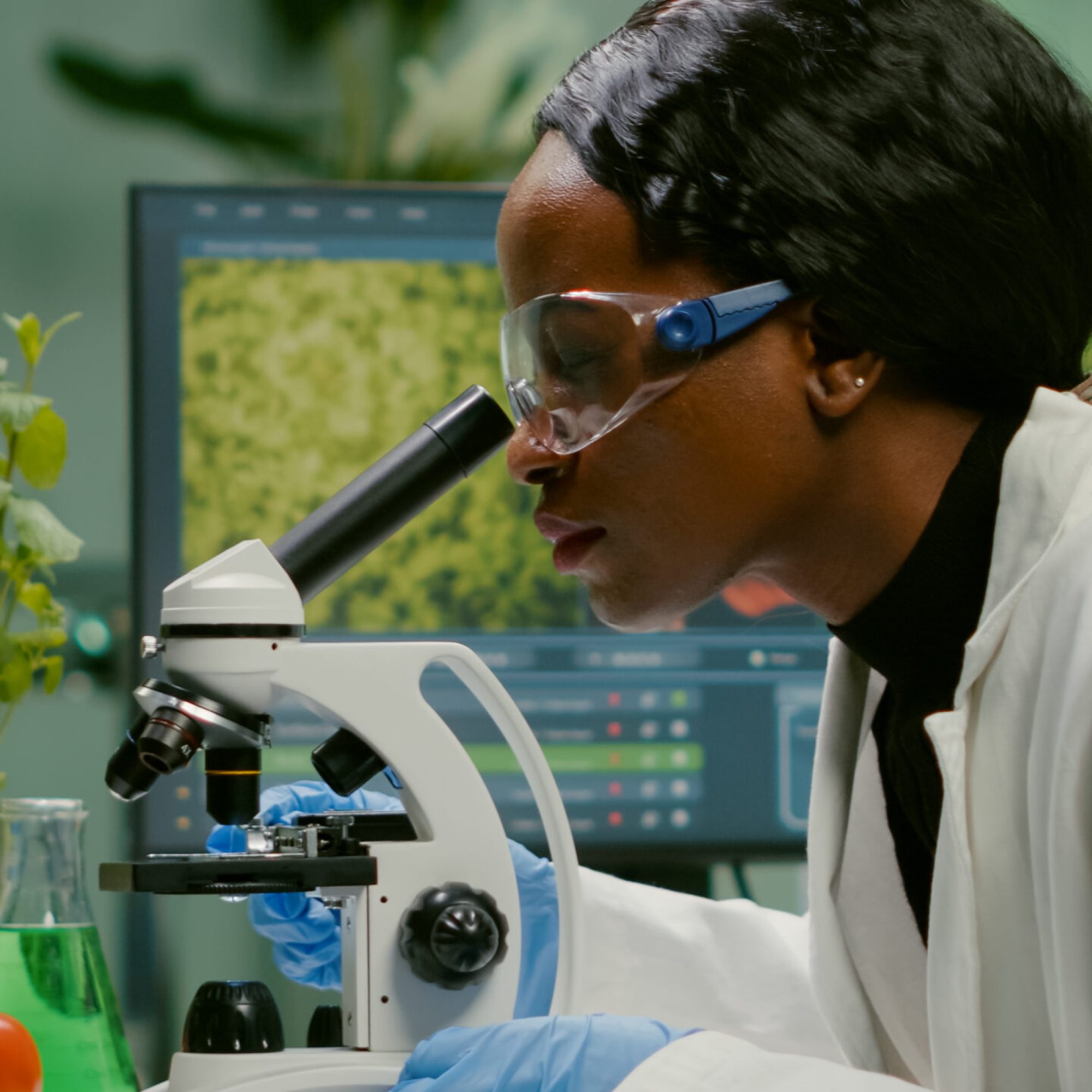 Biologist woman examining biological slide for medical expertise using microscope. Chemist scientist analyzing organic agriculture plants in microbiology scientific laboratory SSUCv3H4sIAAAAAAAACnRSTYvbMBD9K0bnKEj+kKzcSrtbKC0ECu1hXZbRh2MRxQqyvKWE/PeOvLvHvZiZp5k38974RjQs3pDDjfgQ1iUnyD7O5MB2JLnZurSFL6kRbIuc9TkmD2HLNGQzzXBx5DCvIdx3ZMmQ18UtyIiZgexOWL7l76OebgUnB/LTeDcbR7Br1Zj/8ItxIcDs4rqQ++697jFGW8Fsqy/Jz+ePyv/sCJyQ718ZjbOTCw62TZ5IwwSTvANqmQbaSj5SGBlGrh2ltr2WrUHeXjVj1xpBNdiWtnzsKOCX1ryWSmotZCuxrGY9CA6Ccl4L2rZC0p7JljLdWG76joMSBNc5/80uXd6sgNX6WFx4iQYCgg2C1+SNn0+vFTFPxW5UHdc5J9RBcFiI8Qo6oMMjtrkdmWBZsMC+AcVlvFu8vJLMMRfJpdOi+RjxphZ9rRqhZMeEbLq+OLidafLYWAaVTgzN2du3dT3yk86C5IYpyp1GPzp0BkbJacNNB8a0SrHix3oNEWwu6rBzjOmynS3Bgvo3Caj4CnlC8OEwDHxf/Y7pjMKr4xRzXIZBKAQfH6rvoCP+grhURasj3jbjY72vfrmUPbIMwyfWq2fGWcfrtnn+zDq5x0z1ivP9t+NXcv8PAAD//wMAPJSoztMCAAA=